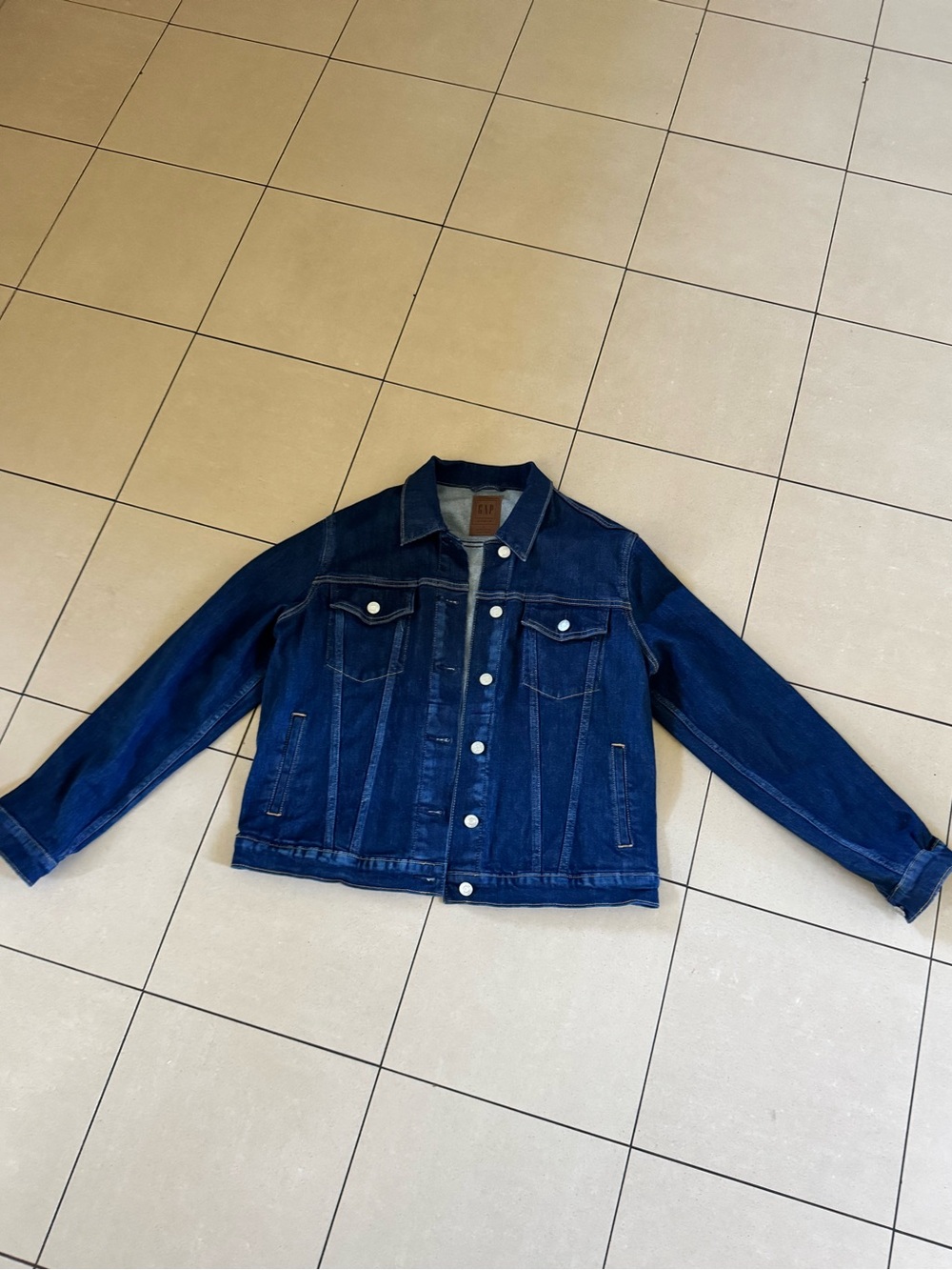 Gap Women’s Dark Blue Stretch Denim Jacket - Classic Button-Up Coat